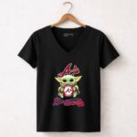 Atlanta Braves Baby Yoda Holding Team 5 Womens V Neck.jpg