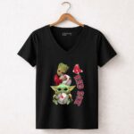 Baby Groot And Baby Yoda Love Boston Red Sox Fan 5 Womens V Neck.jpg