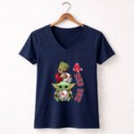 Baby Groot And Baby Yoda Love Boston Red Sox Fan 9 Womens V Neck.jpg