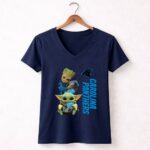 Baby Yoda And Groot Hug Carolina Panthers 9 Womens V Neck.jpg