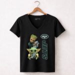 Baby Yoda And Groot Hug New York Jets 5 Womens V Neck.jpg