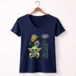 Baby Yoda And Groot Hug New York Jets 9 Womens V Neck.jpg