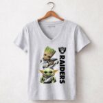 Baby-Yoda-And-Groot-Hug-Oakland-Raiders-9-Womens-V-Neck