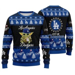 Baby Yoda Baseball Dodgers Christmas Tree Ugly Sweater 1.jpg
