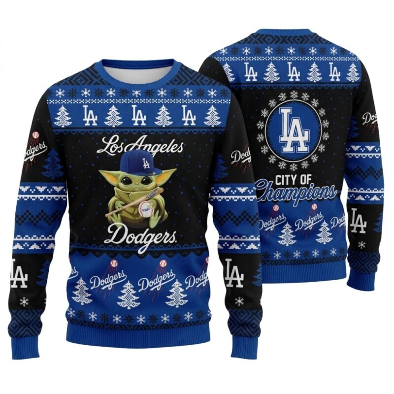 Baby Yoda Baseball Dodgers Christmas Tree Ugly Sweater 1.jpg