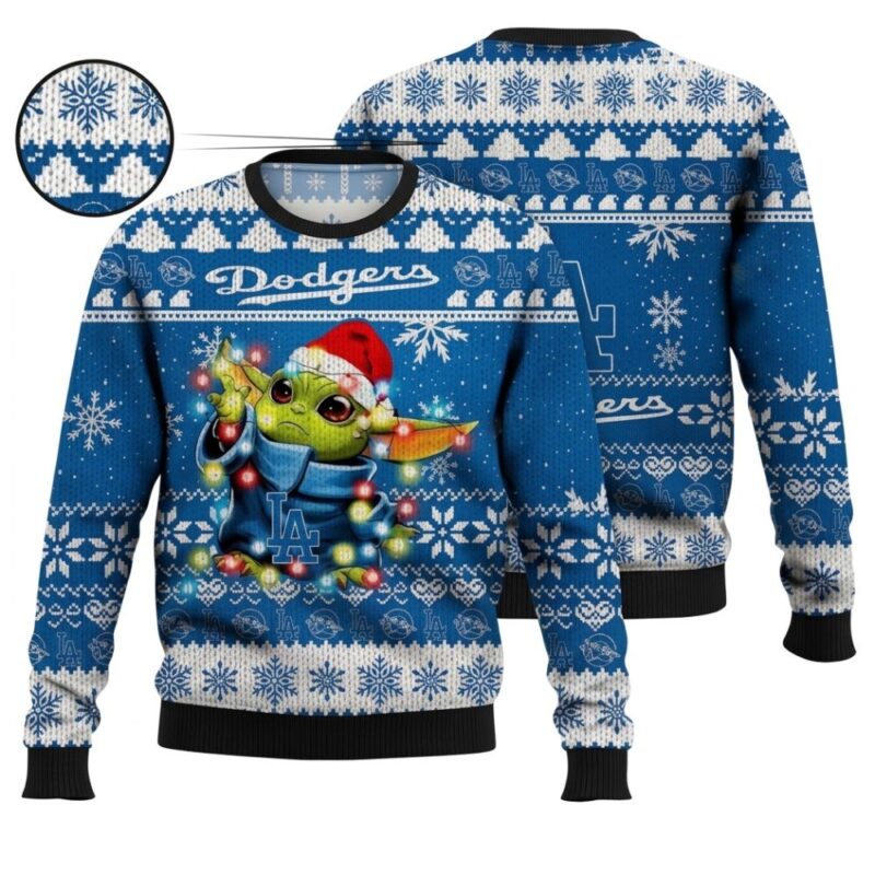 Baby Yoda Dodgers Christmas Light Ugly Sweater 1.jpg