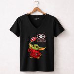 Baby Yoda Georgia Bulldogs Football Star Wars 5 Womens V Neck.jpg