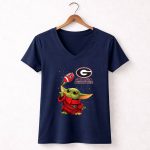 Baby Yoda Georgia Bulldogs Football Star Wars 9 Womens V Neck.jpg