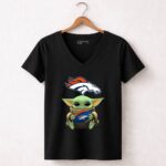 Baby Yoda Hand Denver Broncos football 5 Womens V Neck.jpg
