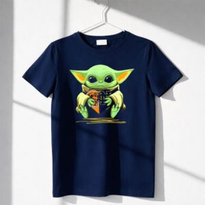 Baby Yoda Holding Mashup Logo Chicago Bears And Notre Dame Irish Heart Shaped Shirt