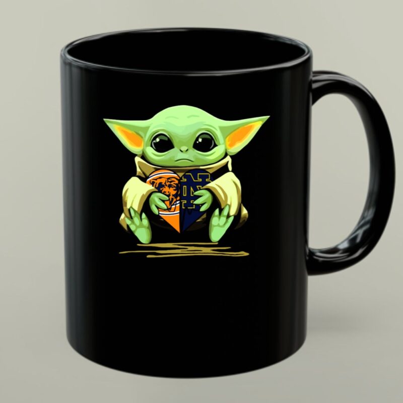 Baby Yoda Holding Chicago Bears And Notre Dame Irish Heart Shaped 1 mug.jpg