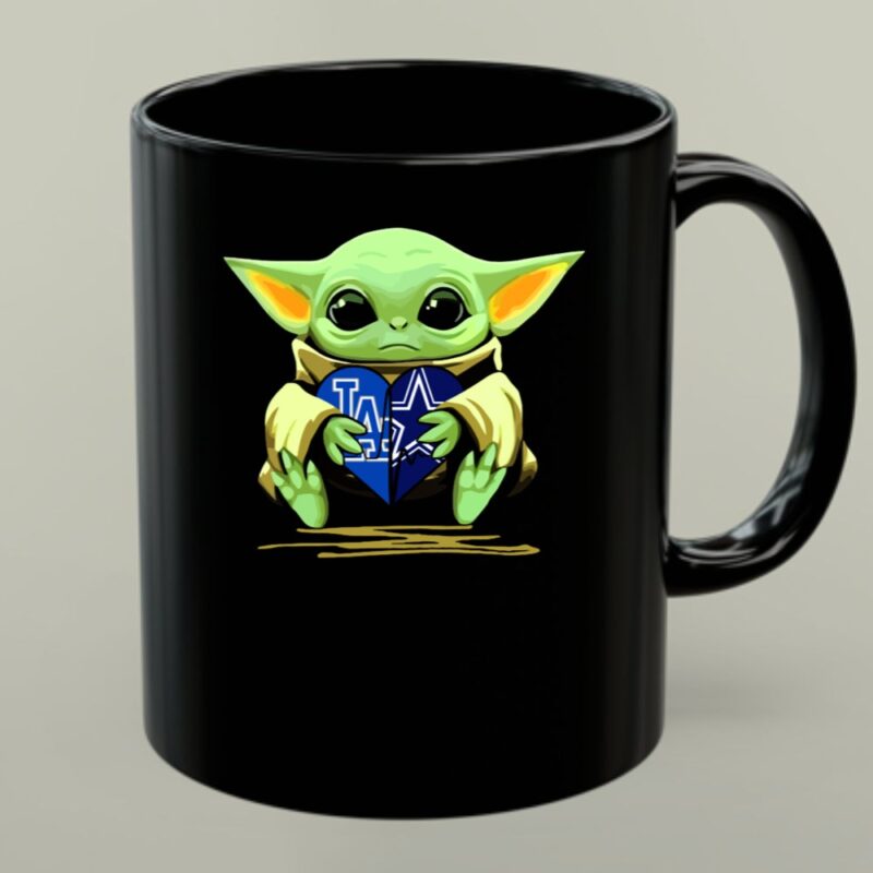 Baby Yoda Holding La Dodgers Dallas Cowboys Heart 1 mug.jpg