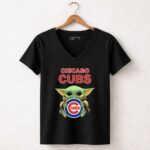 Baby Yoda Hug Chicago Cubs 5 Womens V Neck.jpg