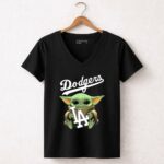 Baby Yoda Hug Los Angeles Dodgers 5 Womens V Neck.jpg