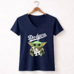Baby Yoda Hug Los Angeles Dodgers 9 Womens V Neck.jpg