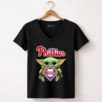Baby Yoda Hug Philadelphia Phillies 5 Womens V Neck.jpg