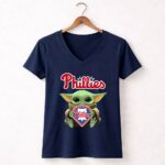 Baby Yoda Hug Philadelphia Phillies 9 Womens V Neck.jpg