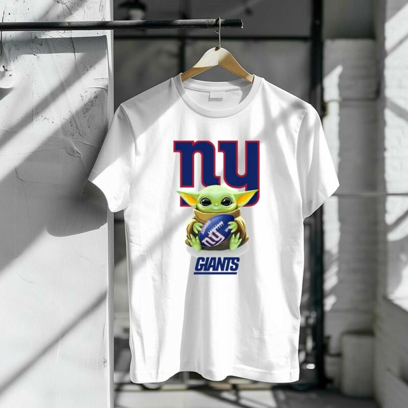 Baby Yoda Hugging Football with New York Giants Logo NY Giants 1 T Shirt