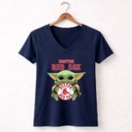 Baby Yoda Hugs The Boston Red Sox Baseball 9 Womens V Neck.jpg