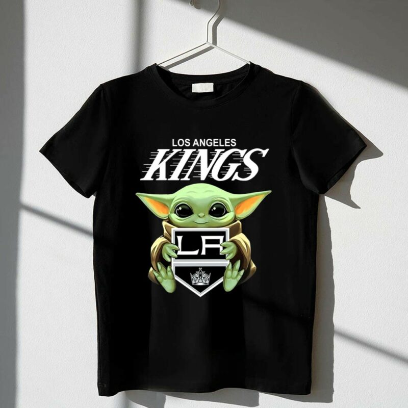 Baby Yoda Hugs The Los Angeles Kings Ice Hockey 1 T Shirt.jpg