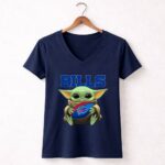 Baby Yoda Loves The Buffalo Bills Star Wars 9 Womens V Neck.jpg