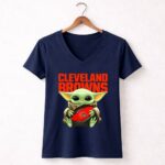 Baby Yoda Loves The Cleveland Browns Star Wars 9 Womens V Neck.jpg