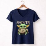 Baby Yoda Loves The New Orleans Saints Star Wars 9 Womens V Neck.jpg