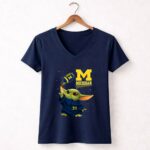 Baby Yoda Michigan Wolverines Football Fan Gear Featuring Iconic Team Spirit 9 Womens V Neck 2.jpg