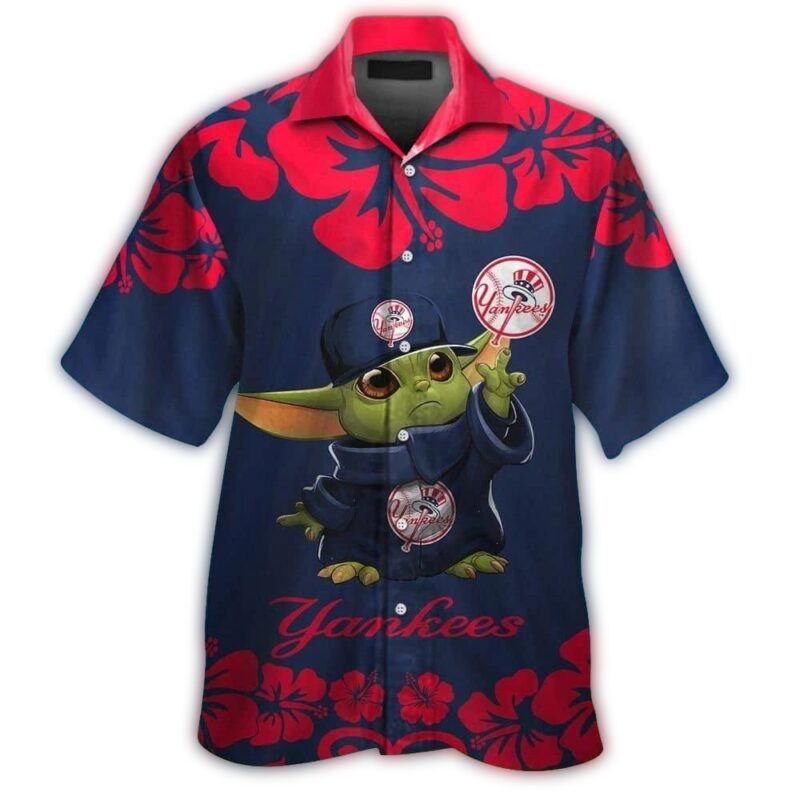 Baby Yoda New York Yankees Floral Hawaiian Shirt 1.jpg