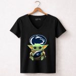 Baby Yoda Nittany Lions Football Fan 5 Womens V Neck.jpg