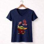 Baby Yoda Oklahoma Sooners Football Star Wars Crossover 9 Womens V Neck.jpg