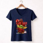 Baby Yoda Red Sox Baseball Magic 9 Womens V Neck.jpg