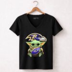Baby Yoda Star Wars Baltimore Ravens Football Crossover 5 Womens V Neck.jpg