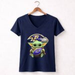 Baby Yoda Star Wars Baltimore Ravens Football Crossover 9 Womens V Neck.jpg