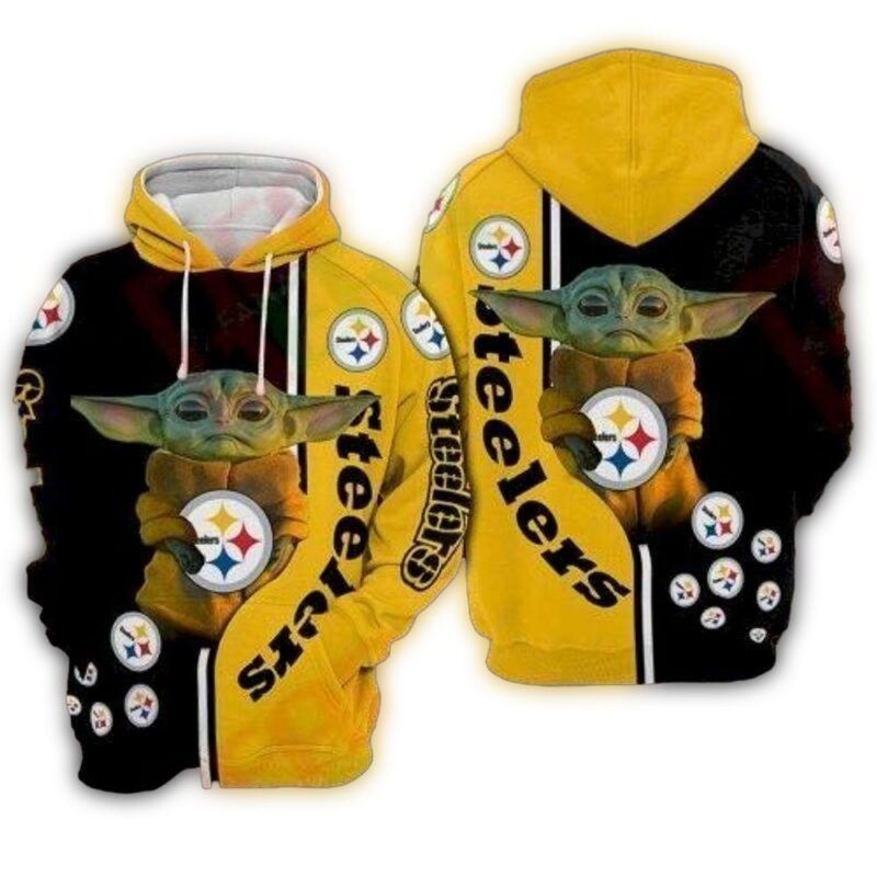 Baby Yoda Star Wars Pittsburgh Steelers Many Logo 3D Hoodie All Over Print 1.jpg