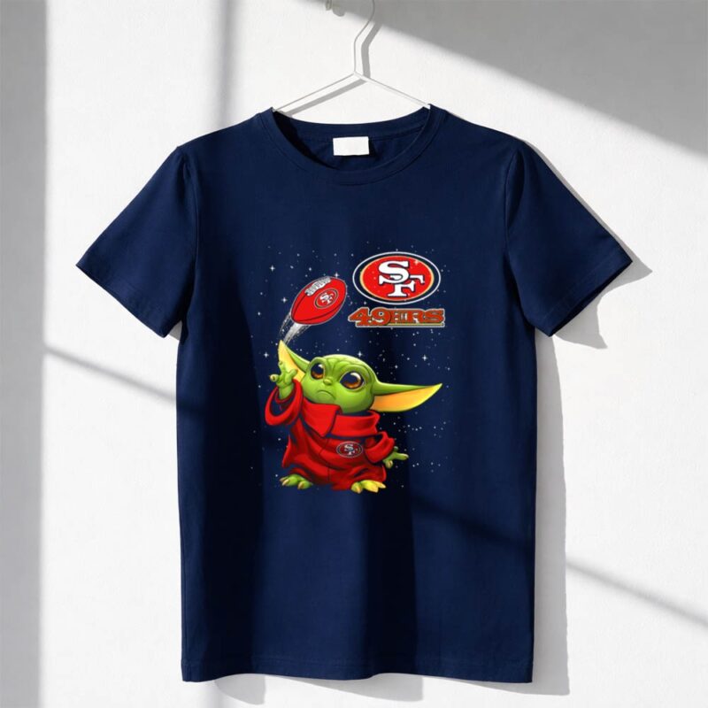 Baby Yoda Throwing San Francisco 49Ers Football With Sf Logo And Stars 1 T Shirt 1