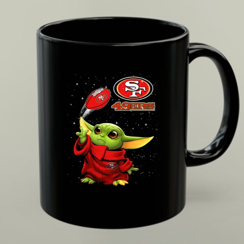 Baby Yoda Throwing San Francisco 49ers Football with SF Logo and Stars 1 mug.jpg
