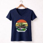 Baby Yoda Yelling At The Table Mountains 70s Sunset Forest 9 Womens V Neck.jpg