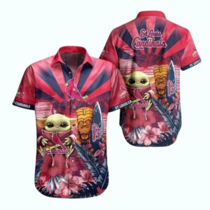 Baby Yoda and Tiki St Louis Cardinals Floral Hawaiian Shirt 1.jpg