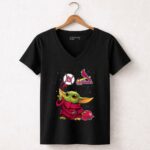 Baby Yoda with St Louis Cardinals Baseball Starry 5 Womens V Neck.jpg