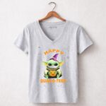 Baby20Yoda20Happy20Quaroteen20Halloween20Pumpkin20Wizard20Hat 9 Womens V Neck 1.jpg