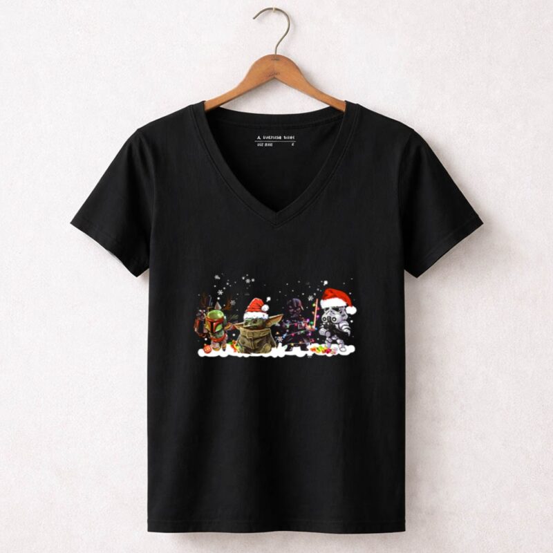 Boba20Fett20Baby20Yoda20Darth20Vader20and20Stormtrooper20Star20Wars20Christmas20Santa205 Womens v neck.jpg