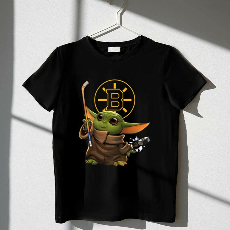 Boston Bruins Baby Yoda Hockey Stick Puck Character 1 T Shirt.jpg