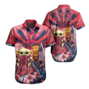 Boston Red Sox Baby Yoda and Tiki Hibiscus Hawaiian Shirt 1.jpg