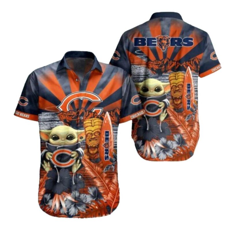 Chicago Bears Baby Yoda And Tiki Sunset Graphics Hawaiian Shirt 1.jpg
