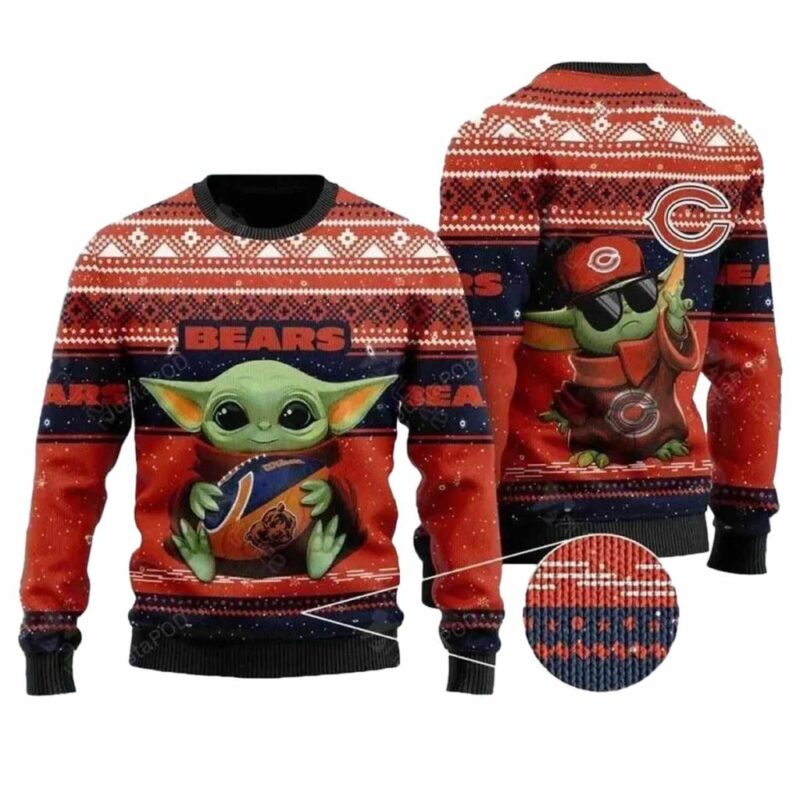 Chicago Bears Baby Yoda Christmas Force Ugly Sweater 1.jpg