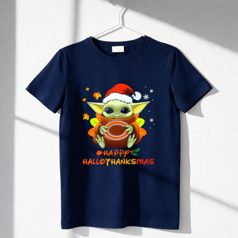 Chicago Bears Baby Yoda Hallothanksmas Happy Holidays 1 T Shirt