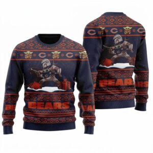 Chicago Bears Yoda and Boba Fett Pattern Christmas Ugly Sweater 1.jpg