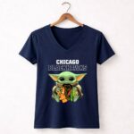 Chicago Blackhawks Baby Yoda Hugging Team 9 Womens V Neck.jpg