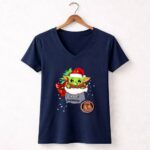 Chicago Blackhawks Christmas Baby Yoda Star Wars 9 Womens V Neck.jpg